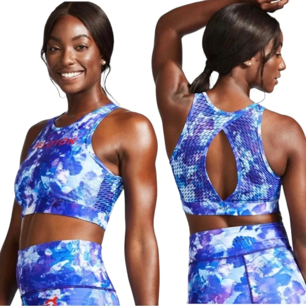 NEW Peloton x WITH Blue Moves High Neck Racerback Cutout Sports Bra Size Medium - Picture 1 of 15